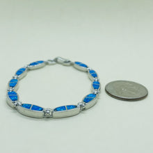 Load image into Gallery viewer, Sterling Silver Synthetic Opal Bracelet with Oval Links Hand Inlay
