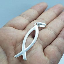 Load image into Gallery viewer, Sterling Silver Handmade Christian Fish Pendant Cut out 2 in w/out 1mm Box Chain
