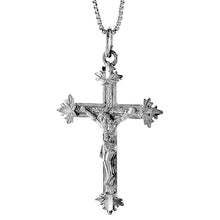 Load image into Gallery viewer, 925 Sterling Silver Leafy Edge Crucifix Cross Pendant 1 1/4 Inch (31mm) Tall
