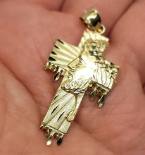 Load image into Gallery viewer, Authentic 10K Solid Gold Jesus Face on Cross Pendant Diamond Cut 2 inch Charm
