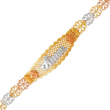 Load image into Gallery viewer, 14K Tri Color Gold Faceted Diamond Cut Amor ID Bracelet 7mm / 12mm 7" Chain
