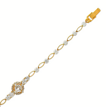 Load image into Gallery viewer, 14K Yellow Gold Fancy Bracelet High Polished Cubic Zirconia 4mm Wide 10mm Center
