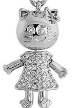Load image into Gallery viewer, Jeweled Movable white Kitty Cat Key Chain Crystal Key Ring 3 3/4 inch long 33mm
