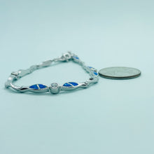 Load image into Gallery viewer, Sterling Silver Synthetic Opal Christian Fish Bracelet with &amp; CZ stone Hand
