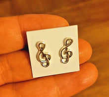Load image into Gallery viewer, 925 Solid Sterling Silver Treble G-Clef Stud Earrings, 9/16 inch long 14mm Wide
