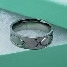 Load image into Gallery viewer, Titanium Wedding Band Christian Fish 8mm Ichthys Ring Men Comfort fit size 6-14
