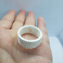 Load image into Gallery viewer, 925 Stamp Sterling Silver Heavey Mesh Ring Band 10mm Width 10 grams Size 5.5-13
