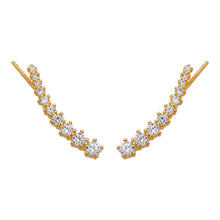 Load image into Gallery viewer, 14K Gold Ear Climbers, 3.5x26mm Curve Earrings, Dainty Sparkling Stones Crawler

