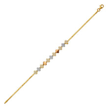 Load image into Gallery viewer, 14K Tricolor Gold 6mm Center, 1mm Ladies Bracelet High Polished Fancy Chain
