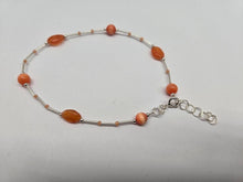 Load image into Gallery viewer, 925 Sterling Silver Anklet w/ Carnelian Stones Orange Catseye &amp; Glass Seed Beads
