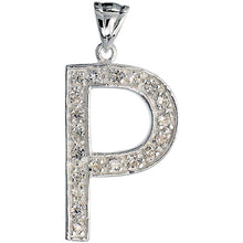 Load image into Gallery viewer, 925 Sterling Silver CZ Block Initial Letter Alphabet Pendant 1 5/8 Inch Wide
