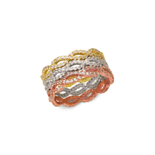 Load image into Gallery viewer, 14K Solid Gold Women Fancy CZ Band Ring Band Yellow Rose White Sizes 6-8
