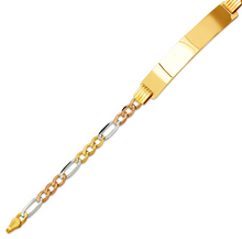 Load image into Gallery viewer, 14K TriColor Gold Figaro Concave ID Bracelet 7mm/5mm 7" 7.5" Engraving Available
