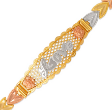 Load image into Gallery viewer, 14K Tri Color Gold Faceted Diamond Cut Love ID Bracelet 6mm / 12mm 7" Chain
