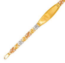 Load image into Gallery viewer, 14K Tri Color Gold Faceted Diamond Cut ID Bracelet 6mm Wide 11mm Center 7" Chain

