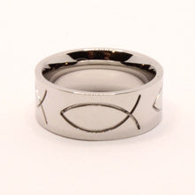 Load image into Gallery viewer, Stainless Steel Ichthus Christian Jesus Fish Symbol Wedding Band Ring 8mm
