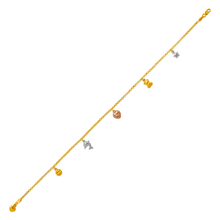 Load image into Gallery viewer, 14K Tri Color Gold Charm Bracelet Anklet 2.2mm Link 10mm Charm 7" 10" for Women
