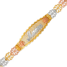 Load image into Gallery viewer, 14K Tri Color Gold Faceted Diamond Cut Mama ID Bracelet 7mm / 12mm 7" Chain

