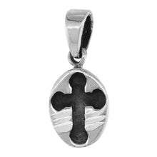 Load image into Gallery viewer, 925 Sterling Silver Budded Cross Carved Oval Pendant 1/2 Inch (13mm) Tall
