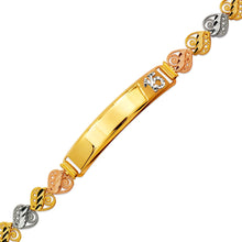 Load image into Gallery viewer, 14K Tri Color Gold Faceted DC 15 Anos ID Bracelet 8mm Wide 8mm Center 7" Chain
