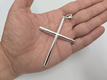 Load image into Gallery viewer, 925 Sterling Silver Plain 5mm Tubular Cross Pendant 3 Inch Tall (75mm)
