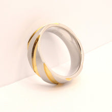 Load image into Gallery viewer, Stainless Steel Two-Tone Yellow Diagonal Groove Spiral Wedding Ring Band 7mm

