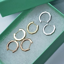 Load image into Gallery viewer, 14K Yellow White Rose Gold High Polished Huggie Hoop Earrings Octagonal 2mmx11mm

