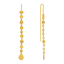 Load image into Gallery viewer, 14K Gold Dangle Threader Earrings Sparkling Accents Geometric Chain 7x78mm
