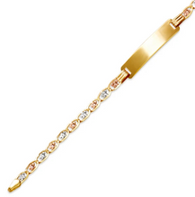 Load image into Gallery viewer, 14K TriColor Gold Kids Margarita Square ID Bracelet 6mm/3.5mm 6" Engraving Avail

