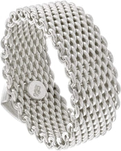 Load image into Gallery viewer, Sterling Silver Heavy Mesh Ring 10mm Wedding Band with 8mm Wide Heart Size 5-11
