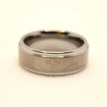Load image into Gallery viewer, Tungsten Carbide Etched Cross Satin Finish Recessed Edges Wedding Band Ring 8mm
