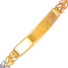 Load image into Gallery viewer, 14K Tri Color Gold Faceted Diamond Cut ID Bracelet 6mm Wide 8mm Center 7" Chain
