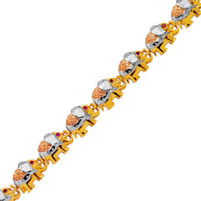 Load image into Gallery viewer, 14K Tricolor Gold Fancy Elephant High Polished Bracelet 10mm Wide, 15.4grams
