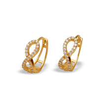 Load image into Gallery viewer, 14K Yellow Gold or White Gold Earrings Sparkling Accents Huggies Hoop 5x14mm
