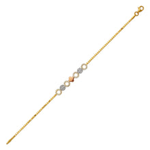 Load image into Gallery viewer, 14K Tricolor Gold 6mm Center, 1mm Ladies Bracelet High Polished Fancy Chain
