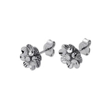 Load image into Gallery viewer, 14K Real White Gold Small Diamond Cut Flower Stud Earrings 11mm
