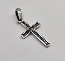 Load image into Gallery viewer, 925 Sterling Silver Cross Black Diamond Cut Center Pendant 7/8 Inch (22mm) Tall
