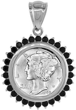 Load image into Gallery viewer, Sterling Silver CZ Dime Bezel CZ Halo 18 mm Coins Prong Back Black White 2 Color
