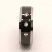 Load image into Gallery viewer, Tungsten Carbide Three Round Diamond Two-Tone Beveled Edge Wedding Band Ring 8mm
