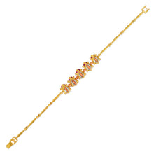 Load image into Gallery viewer, 14K Tricolor Gold Fancy Frog Bracelet High Polished 2mm Wide 10mm Center
