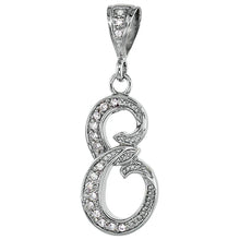 Load image into Gallery viewer, 925 Sterling Silver CZ Script Initial Letter Alphabet Pendant 1 1/2 Inch Wide

