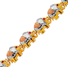 Load image into Gallery viewer, 14K Tricolor Gold Fancy Elephant High Polished Bracelet 10mm Wide, 15.4grams
