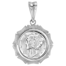 Load image into Gallery viewer, 925 Sterling Silver 10 Cent Dime Coin Bezel Bamboo Shape Edge 18mm Prong Back
