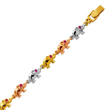 Load image into Gallery viewer, 14K Tricolor Gold Fancy Elephant High Polished Bracelet 6mm Wide 8.3g H-Clasp
