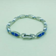 Load image into Gallery viewer, Sterling Silver Synthetic Opal Bracelet with Oval Links Hand Inlay
