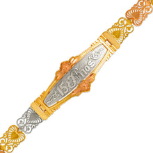 Load image into Gallery viewer, 14K Tri Color Gold Faceted Diamond Cut Bracelet 9mm 7" Chain 18mm Center 15 Anos
