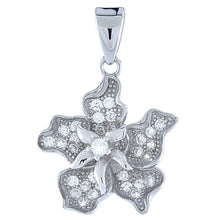 Load image into Gallery viewer, 925 Sterling Silver Small Micro Pave CZ Orchid Pendant 11/16 (17mm) Inch Tall
