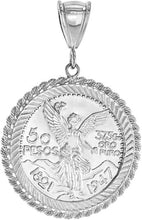 Load image into Gallery viewer, Sterling Silver Mexican 50 Peso Centenario Coin Bezel Rope Edge Prong Back 37mm
