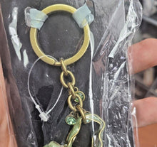 Load image into Gallery viewer, Green Purse Handbag Key Chain Crystal Golden Key Ring 4 inches Long 33mm Round

