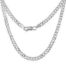 Load image into Gallery viewer, 925 Sterling Silver Beveled Edges Flat Curb Link Chain Necklace 4mm 7" to 30"
